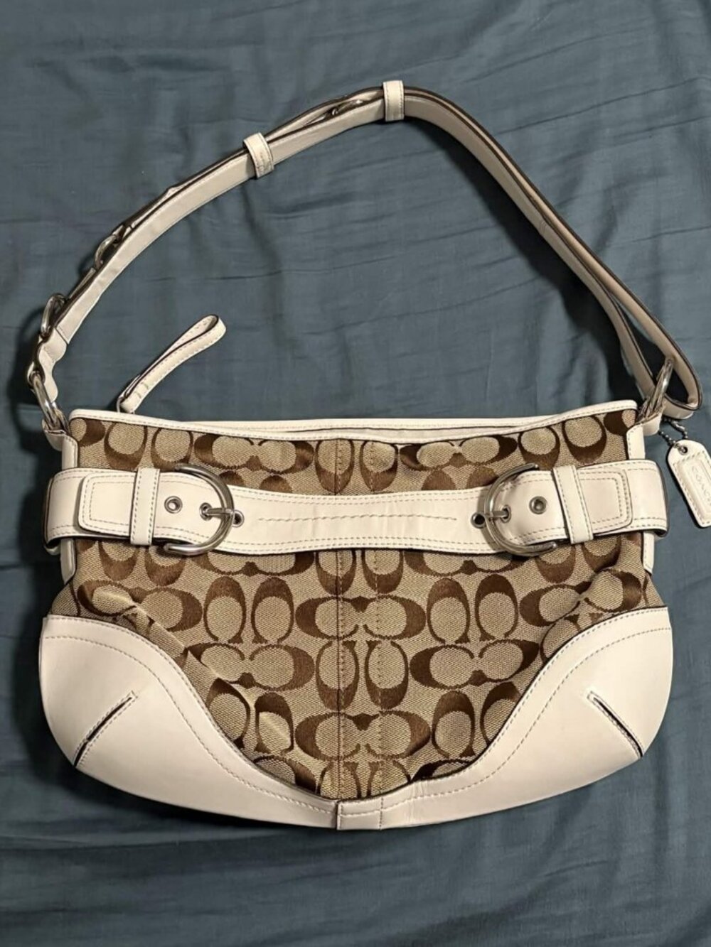 Coach Soho Signature Canvas Leather Shoulder Bag, Y2K, Vintage style #F07077
